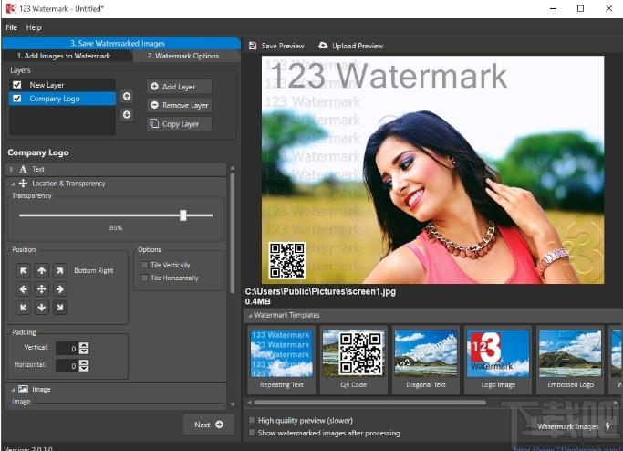 123 Watermark下载,图片批量加水印工具,图像处理,加水印软件